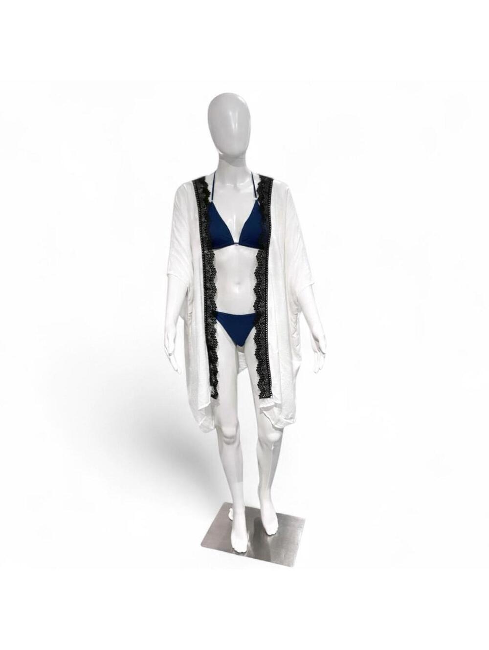 White kimono bathing suit coverup with embroidered trim and tie. #kimonocoverup